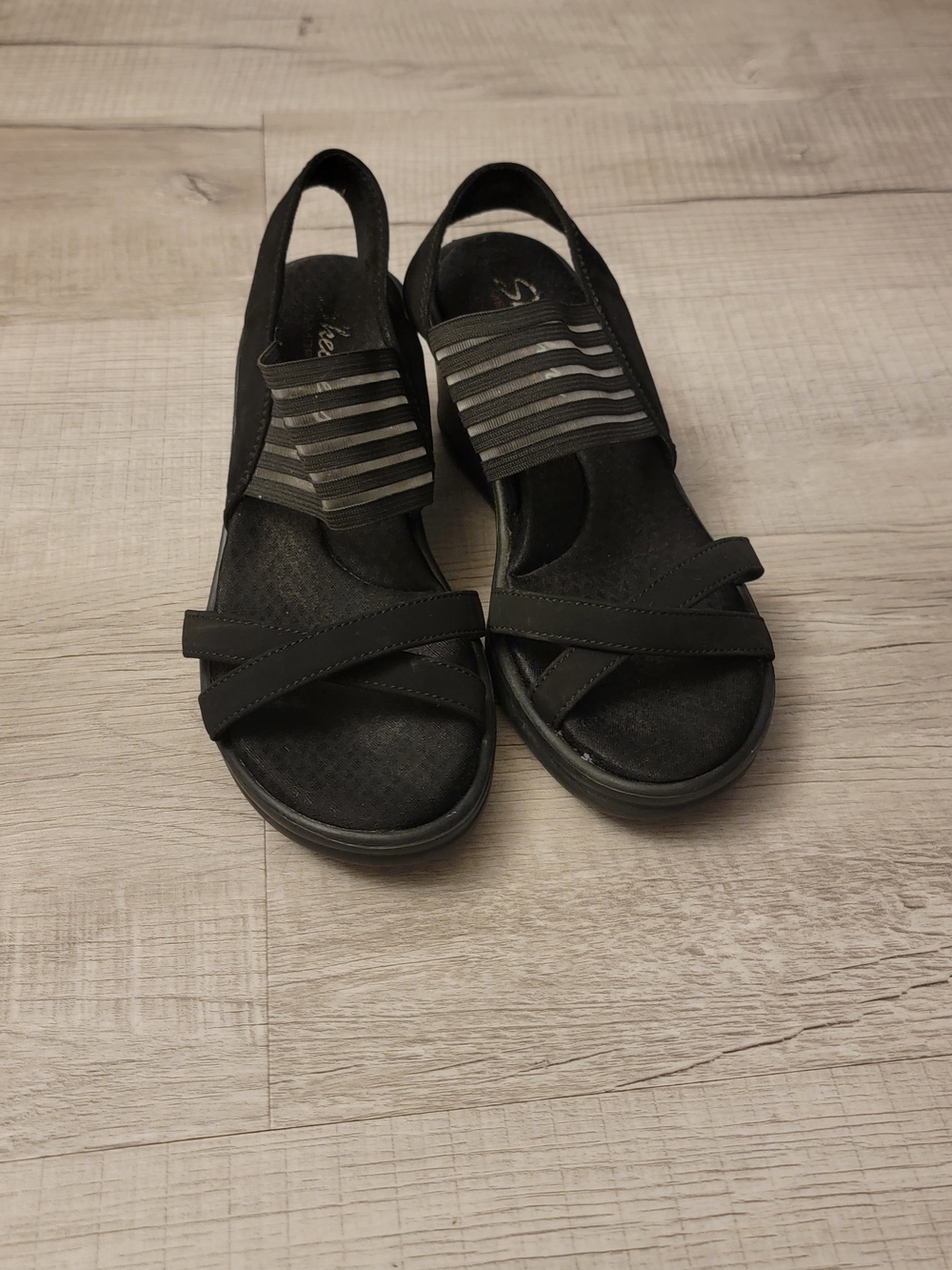 Skechers Black Casual Slingback Sandals with Striped Elastic